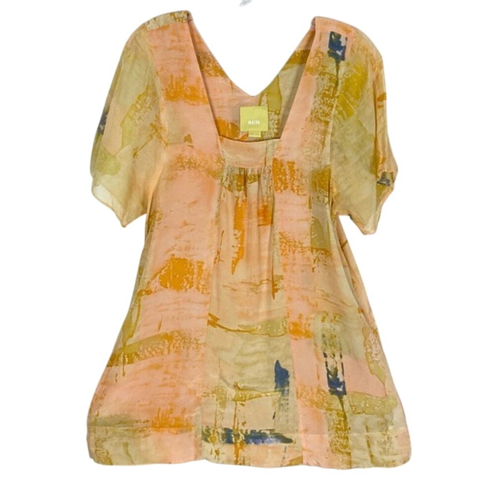 Nwot Anthropologie Maeve Dress 2 Ume Silk Abstractprint Tunicstyle Short-Sl Mini